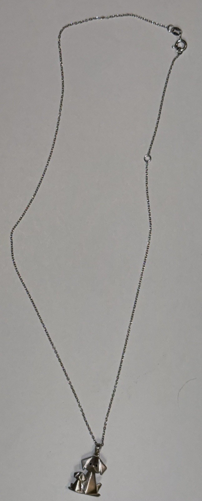 Sterling Silver 925 Origami Dog and Puppy Pendant Necklace .01ctw Black Diamonds