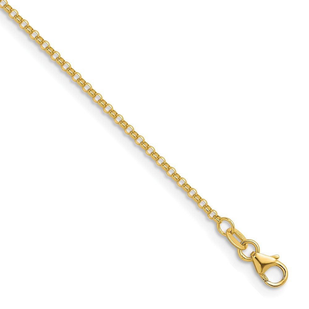 18K Yellow Gold Polished 1.9mm Solid Rolo Chain Necklace 24″