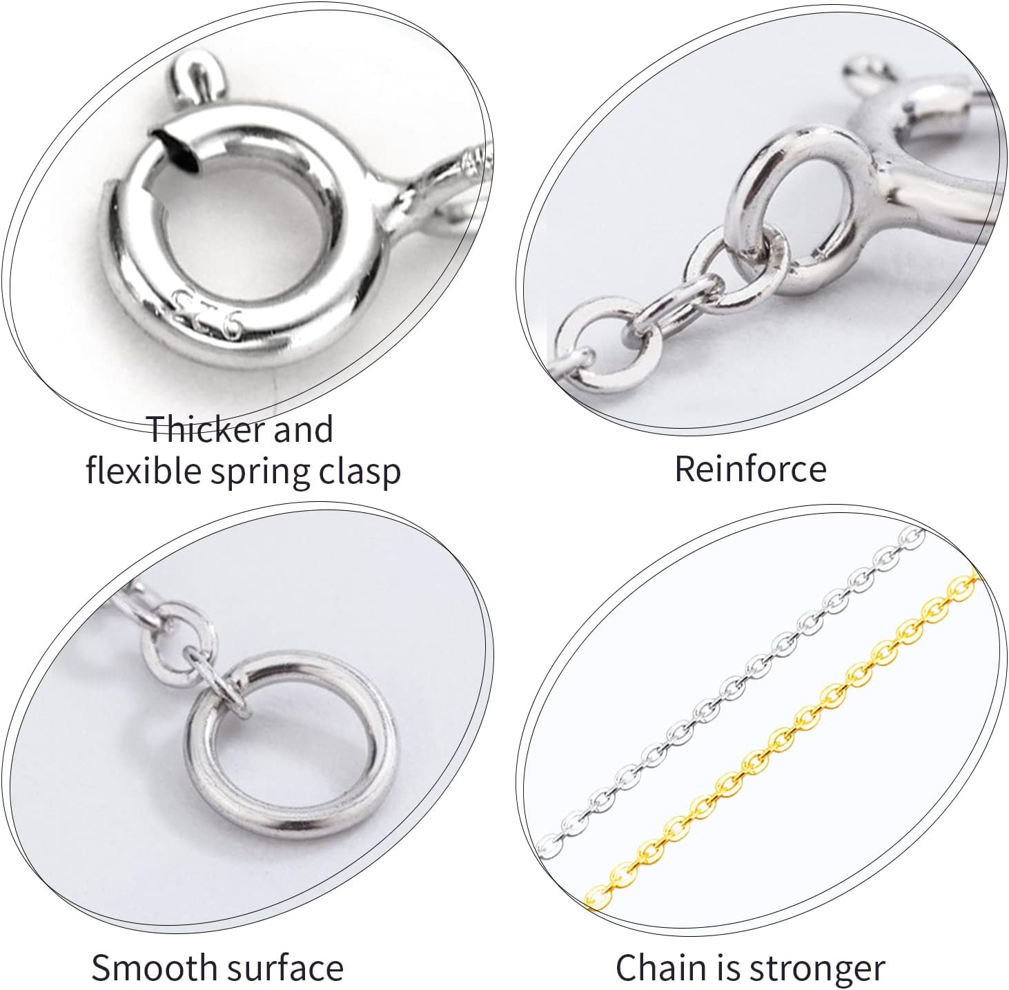 925 Sterling Silver Necklace Extender, 3 Pcs 14K Gold Plated Durable Chain Exten