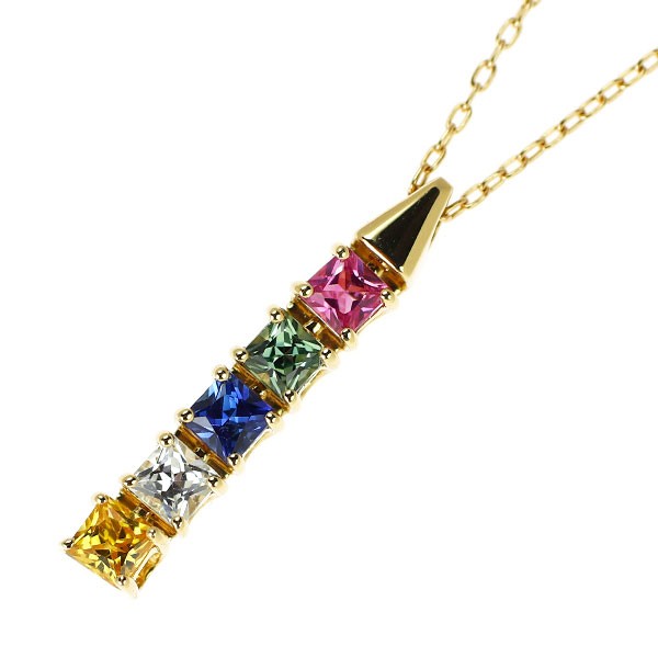JUNE K18YG Multicolor Sapphire Pendant Necklace 0.41ct – Auth free shipping from