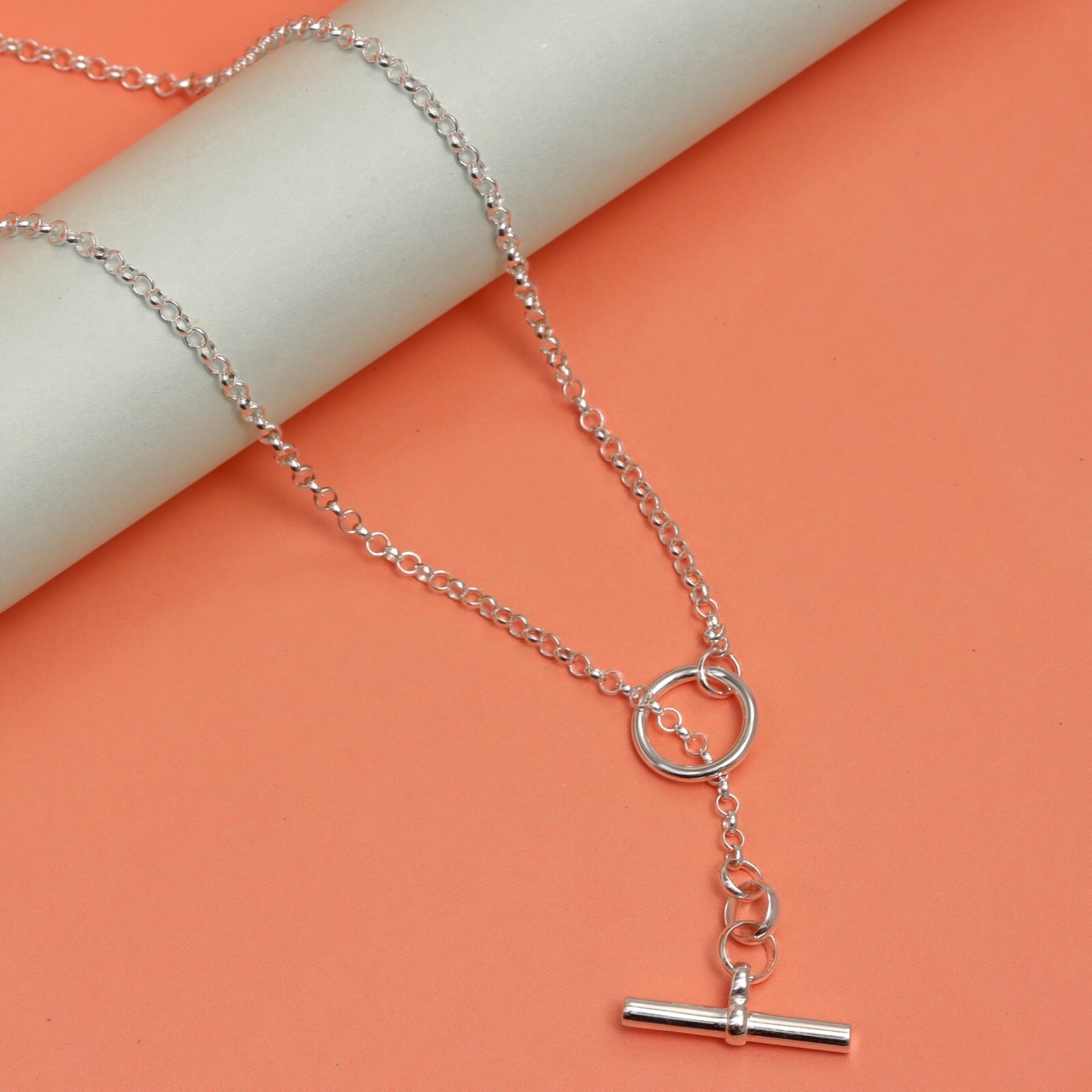 Pure 925 Sterling Silver Toggle Clasp Lariat Y Chain Necklace for Women 32 MM