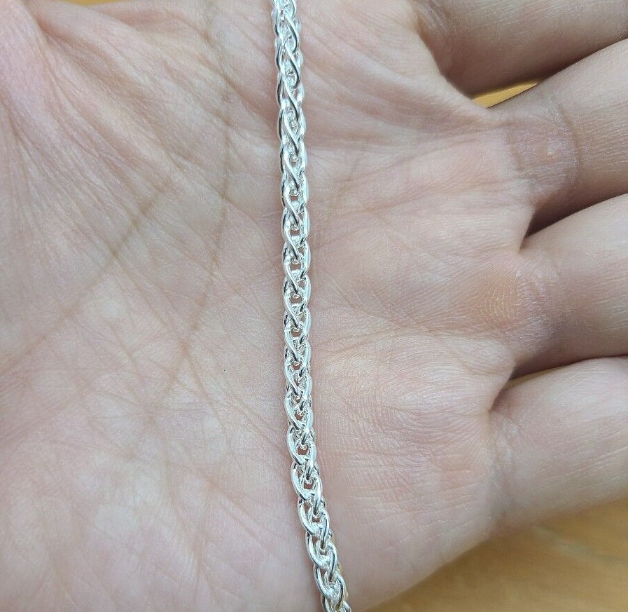 925 Sterling Silver Spiga Wheat Chain Necklace Bracelet Width 3mm Size 7″~30″