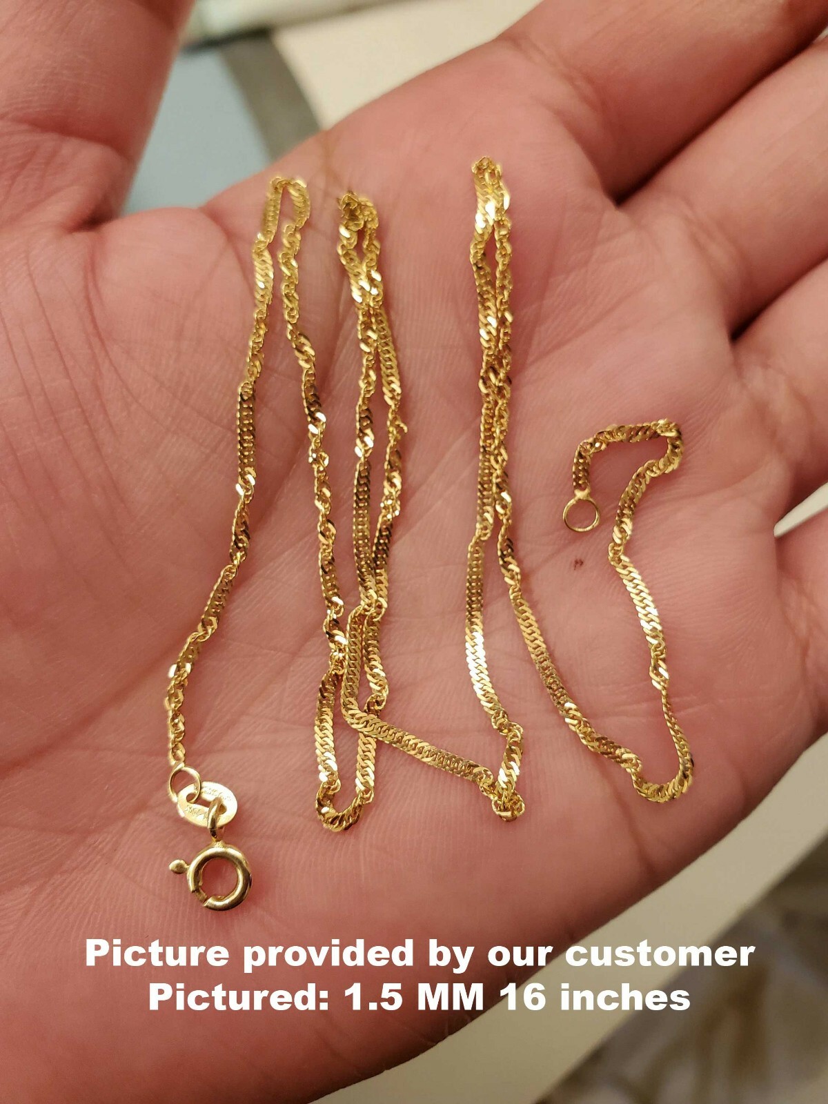 10K Solid Yellow Gold Singapore Rope Chain Necklace, 7″ To 30″ Inches