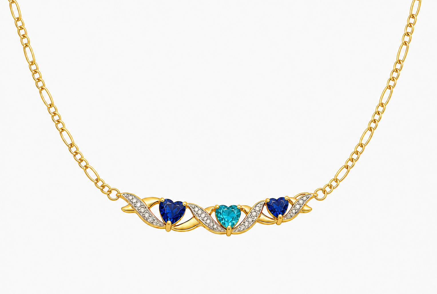 GENUINE 1.15 Cts BLUE ZIRCON, TANZANITE & DIAMOND HEART NECKLACE 10K GOLD- NWT