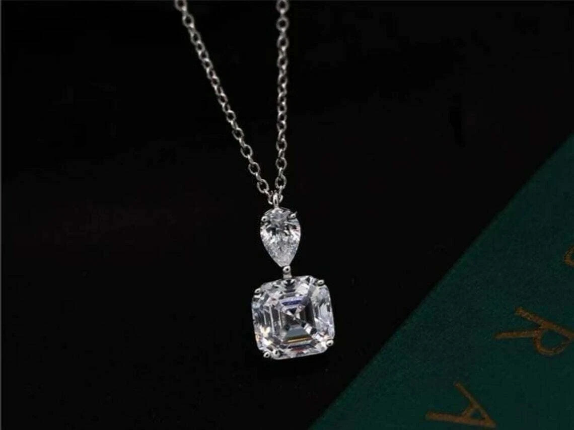 2Ct Lab Created Diamond Solitaire Pendant 14K White Gold Finish Free Chain