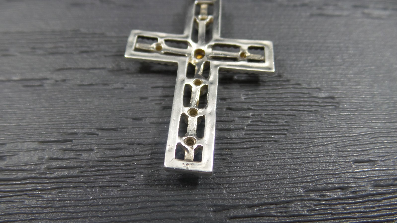 Vintage Sterling Silver Larger Green Blue Stone Religious Cross Rope Pendant