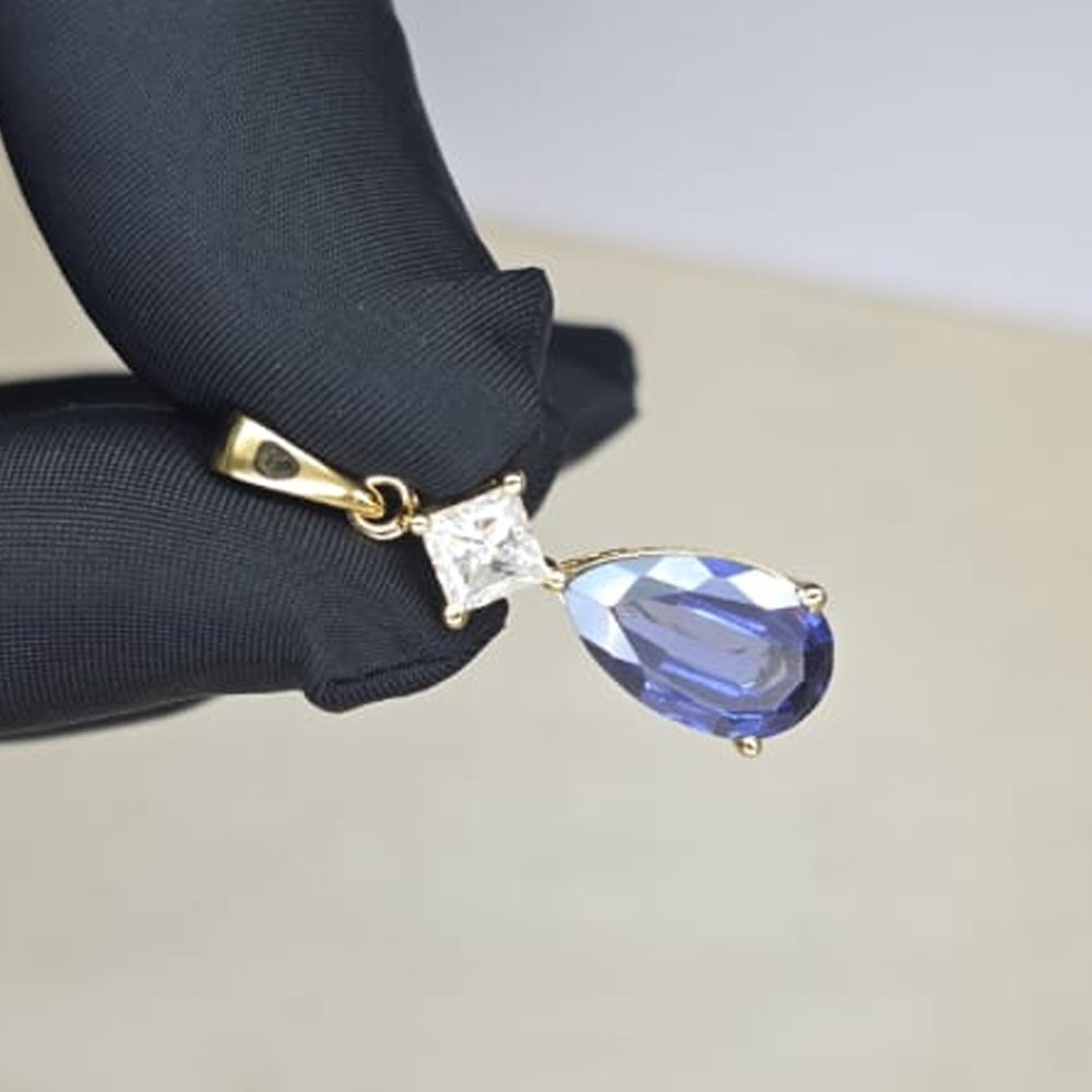 5.50ct Pear Cut Natural Tanzanite Gemstones Diamond Pendant Real 14K Yellow Gold