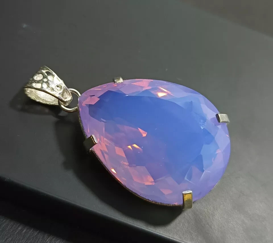 Certified 90 Ct+ Natural Opal 925 Solid Silver Pear Pendant Loose Gemstone