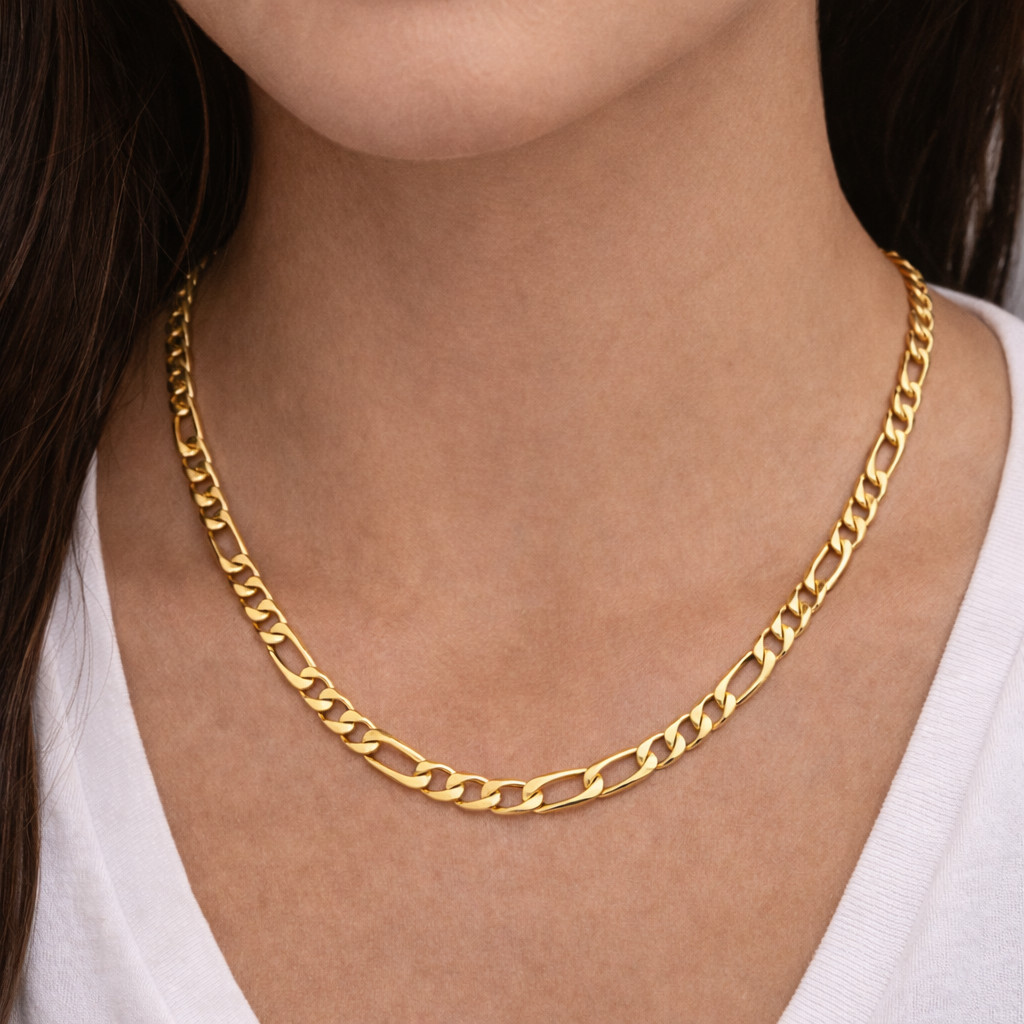 Italian 1/200 14k Yellow Gold Overlay Figaro Link Chain Necklace Cadena