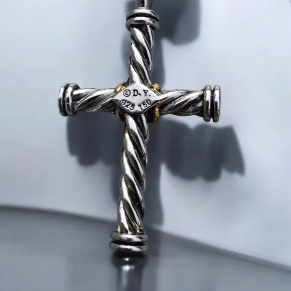David Yurman Sterling Silver Cable X Cross Pendant Necklace – 18K /925