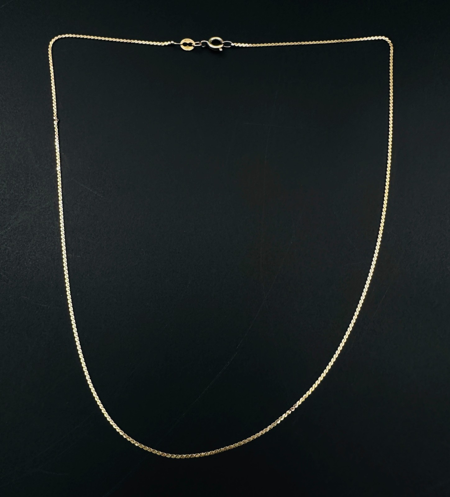 Solid 14K Yellow Gold Thin Serpentine Link Chain Necklace w/Filled Clasp 15 3/8″