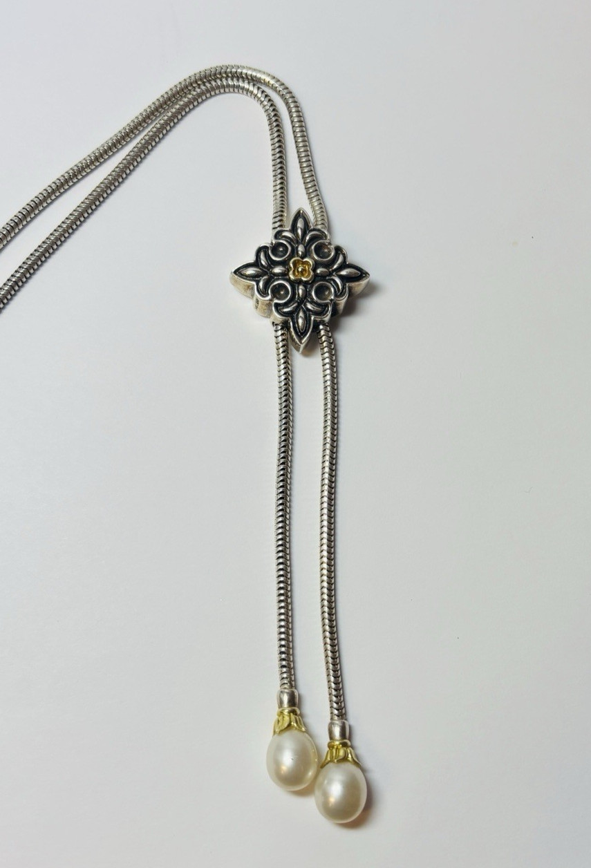 Ann King Sterling 925 Silver 18K Pearl Lariat Adjustable Necklace 36 in -1.1