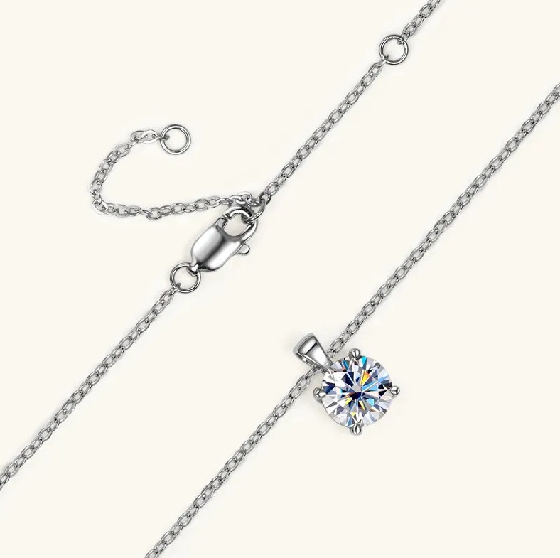 1 Carat D VVS1 Moissanite Solitaire Pendant Chain Necklaces 18k Gold Plated -GRA
