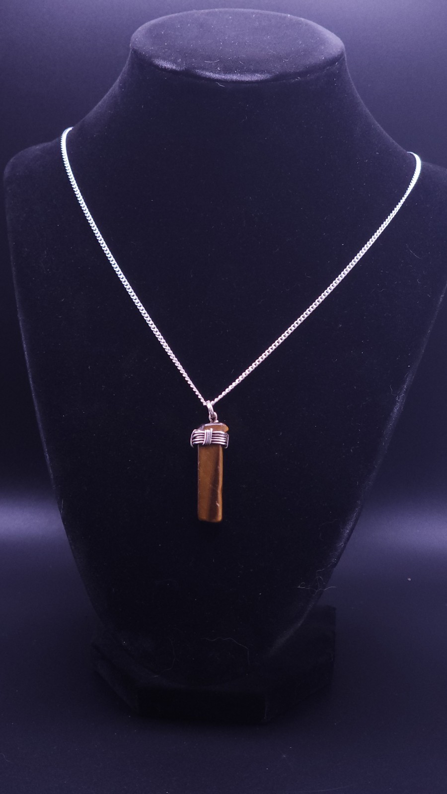 Handmade Wire Wrapped Tigers Eye Tower Stone. On 24″ Cuban Chain