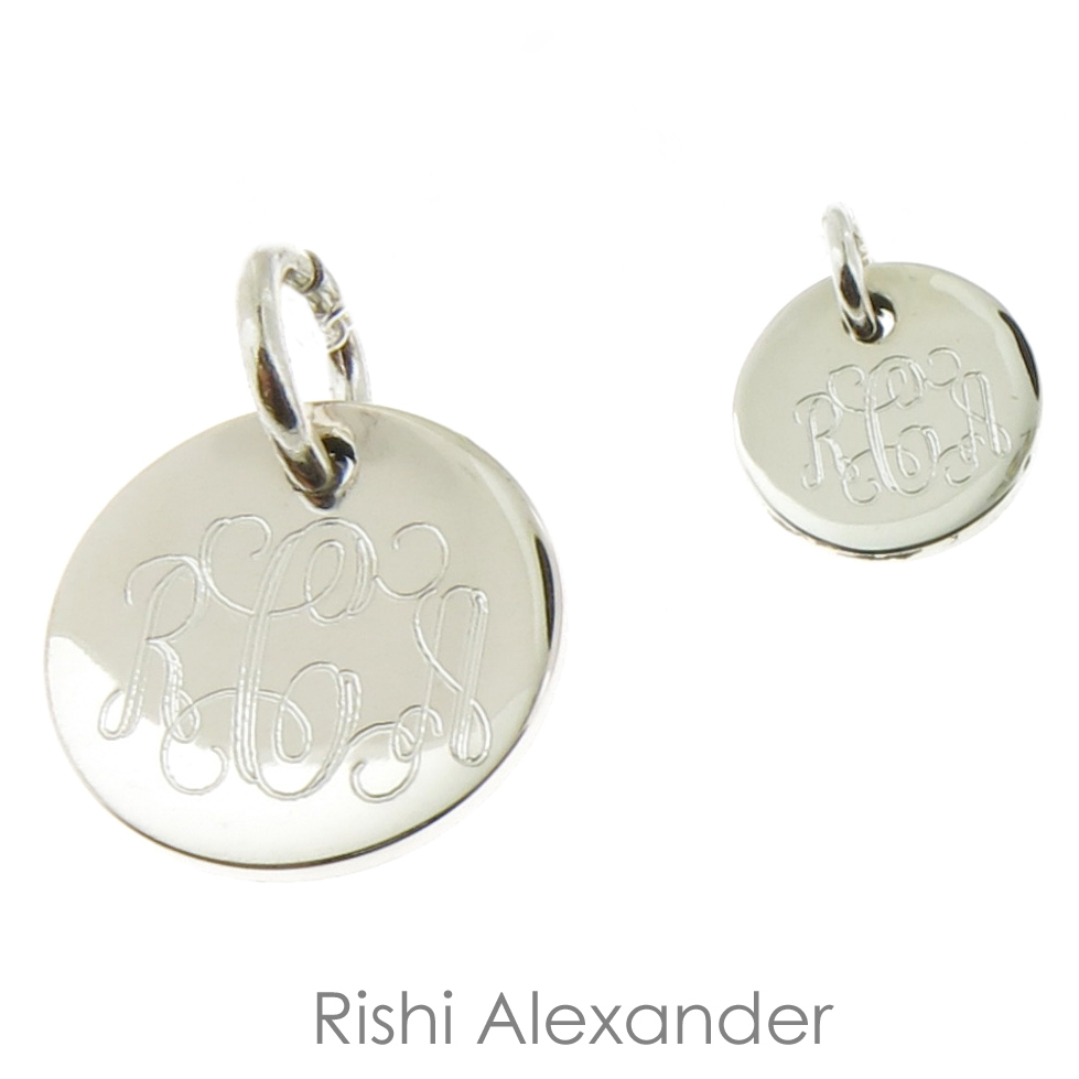 925 Sterling Silver Round Monogram Charm or Personalized Pendant 10mm to 18mm