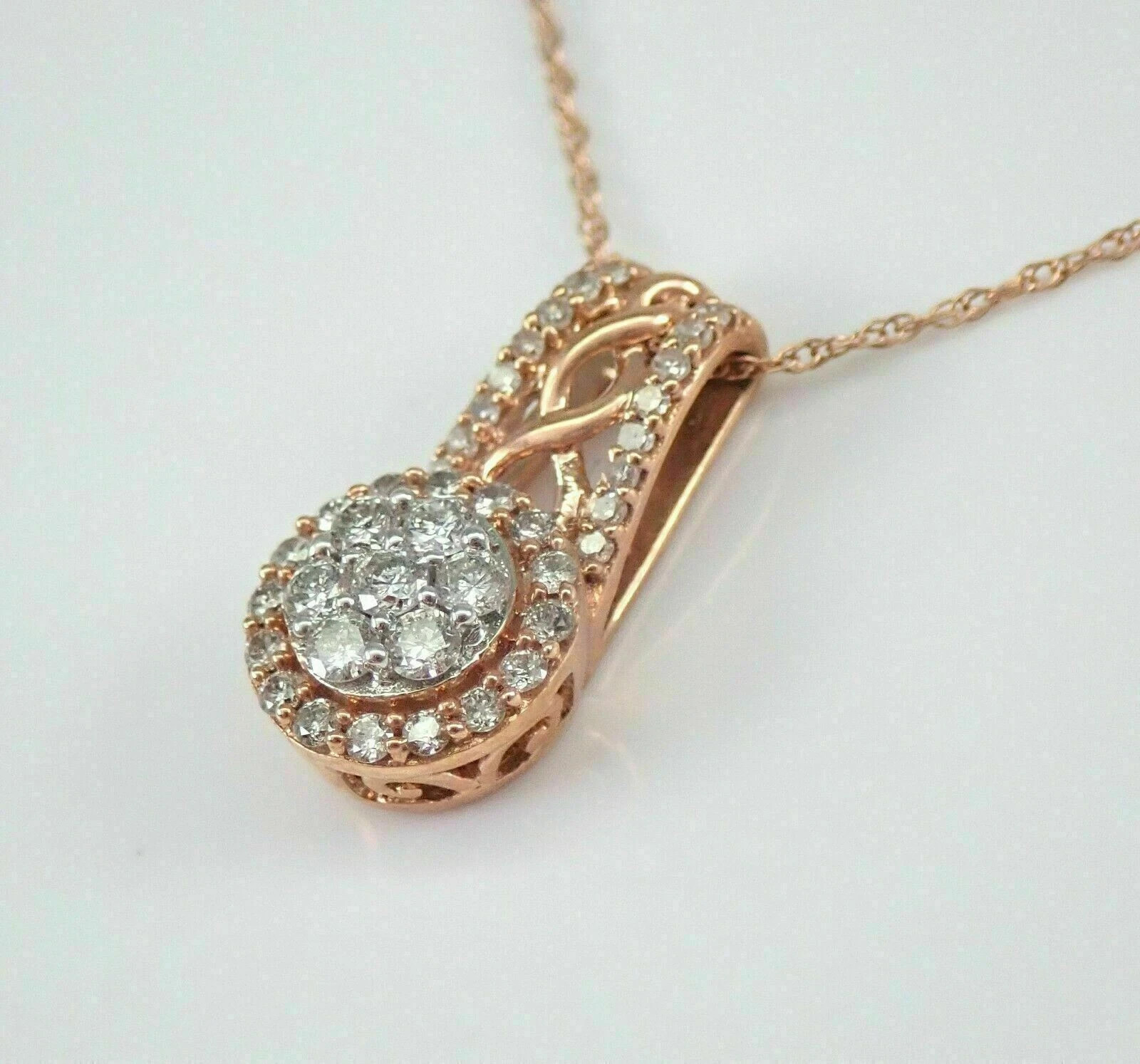 2.50Ct Round Cut Diamond Cluster Halo Drop Pendant Necklace 14k Rose Gold Finish