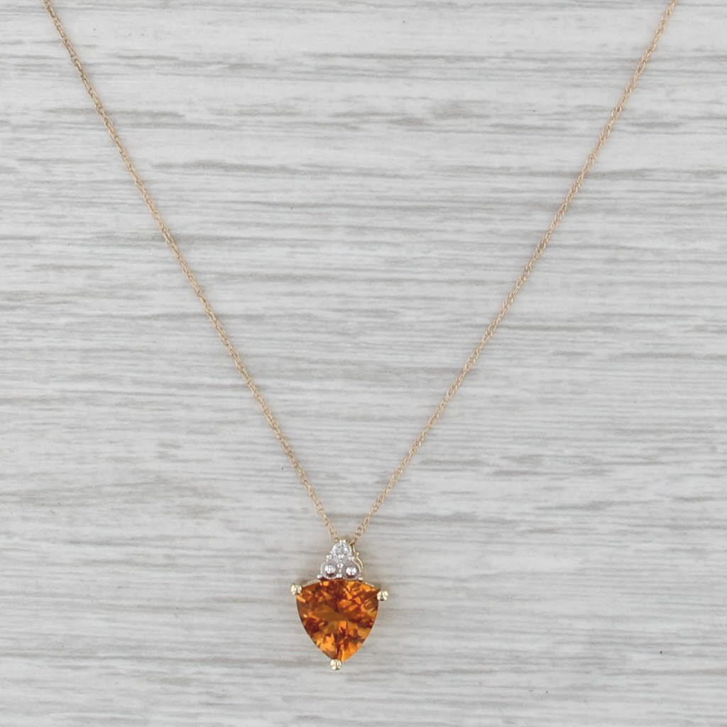 1.60ct Citrine Diamond Pendant Necklace 10k Yellow Gold 18.25″ Rope Chain