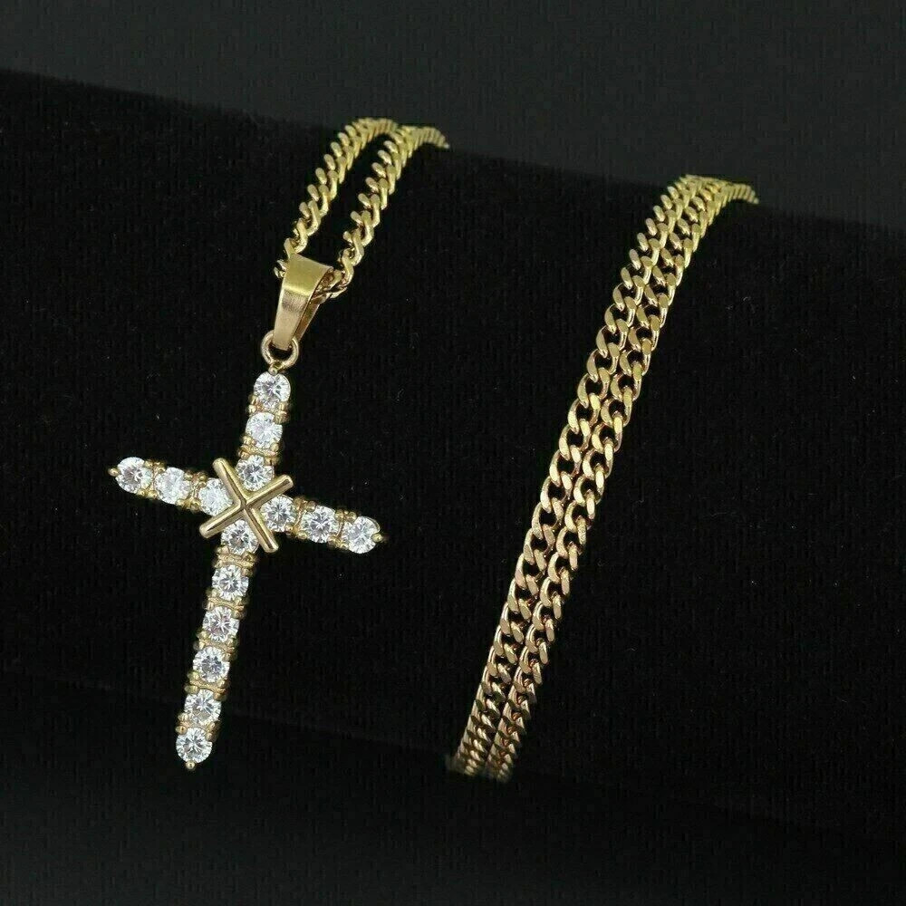 2.50 Ct Round Cut Lab Created Diamond Cross Fancy Pendant 14K Yellow Gold Plated