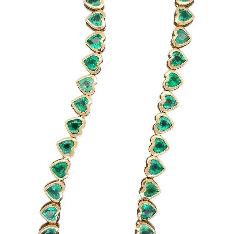 16CT Natural Green Emerald Tennis Necklace 14KT Yellow Gold 17″In CERTIFIED
