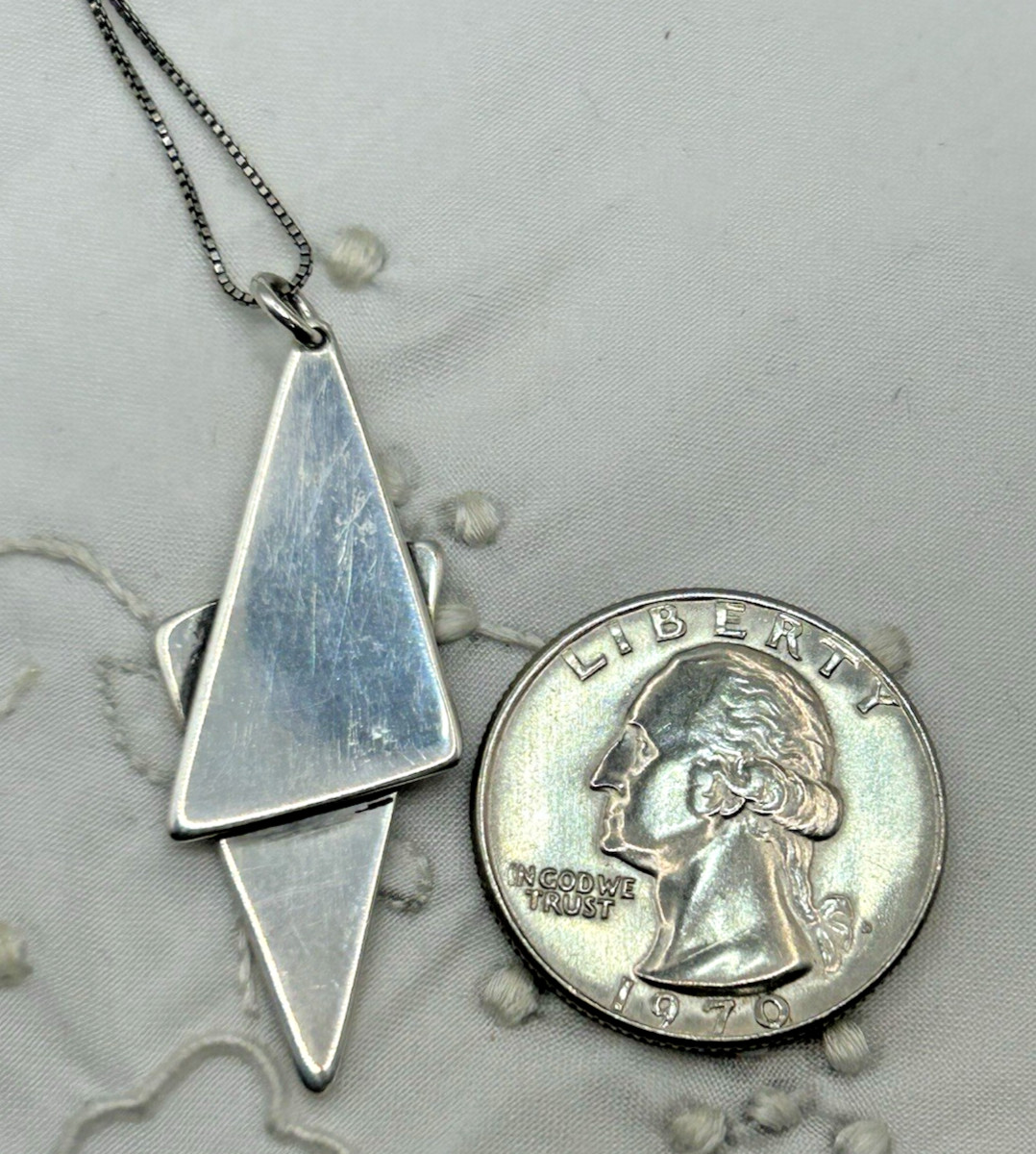 Sterling Silver ORB Otto Robert Bade Modernist Triangle Pendant Necklace 6.2 gr