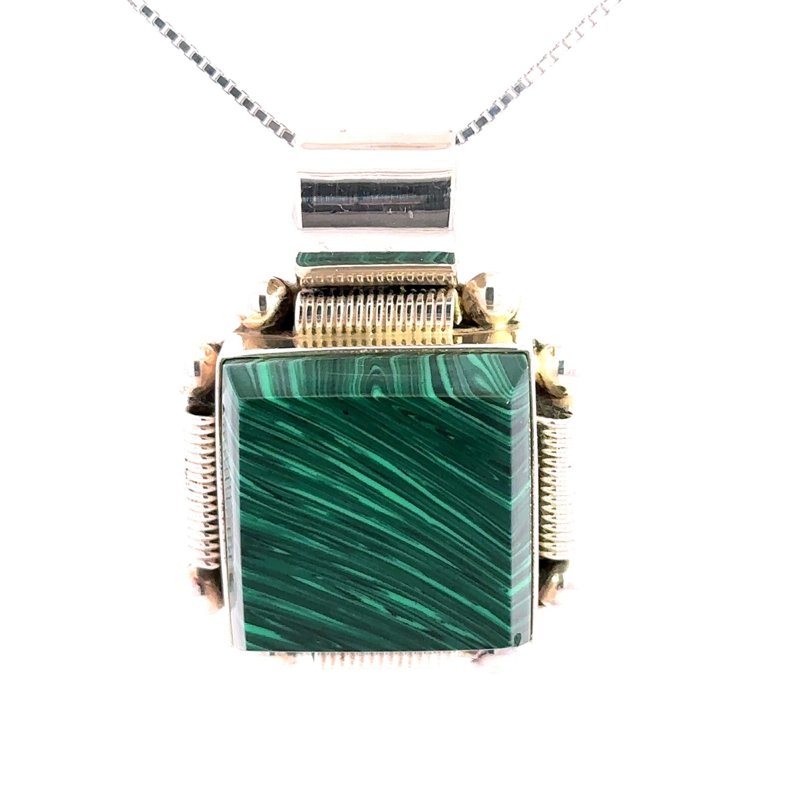 Sterling Silver Malachite Pendant (1 1/8 x 1 1/2 Inch)