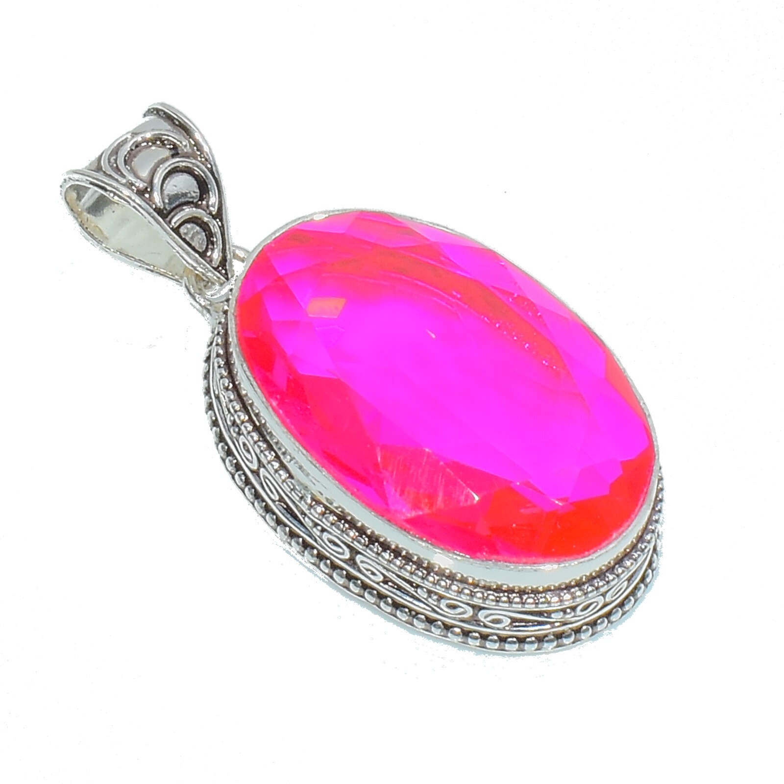 Pink Topaz Gemstone Handmade 925 Sterling Silver Jewelry Oval Cut Pendant