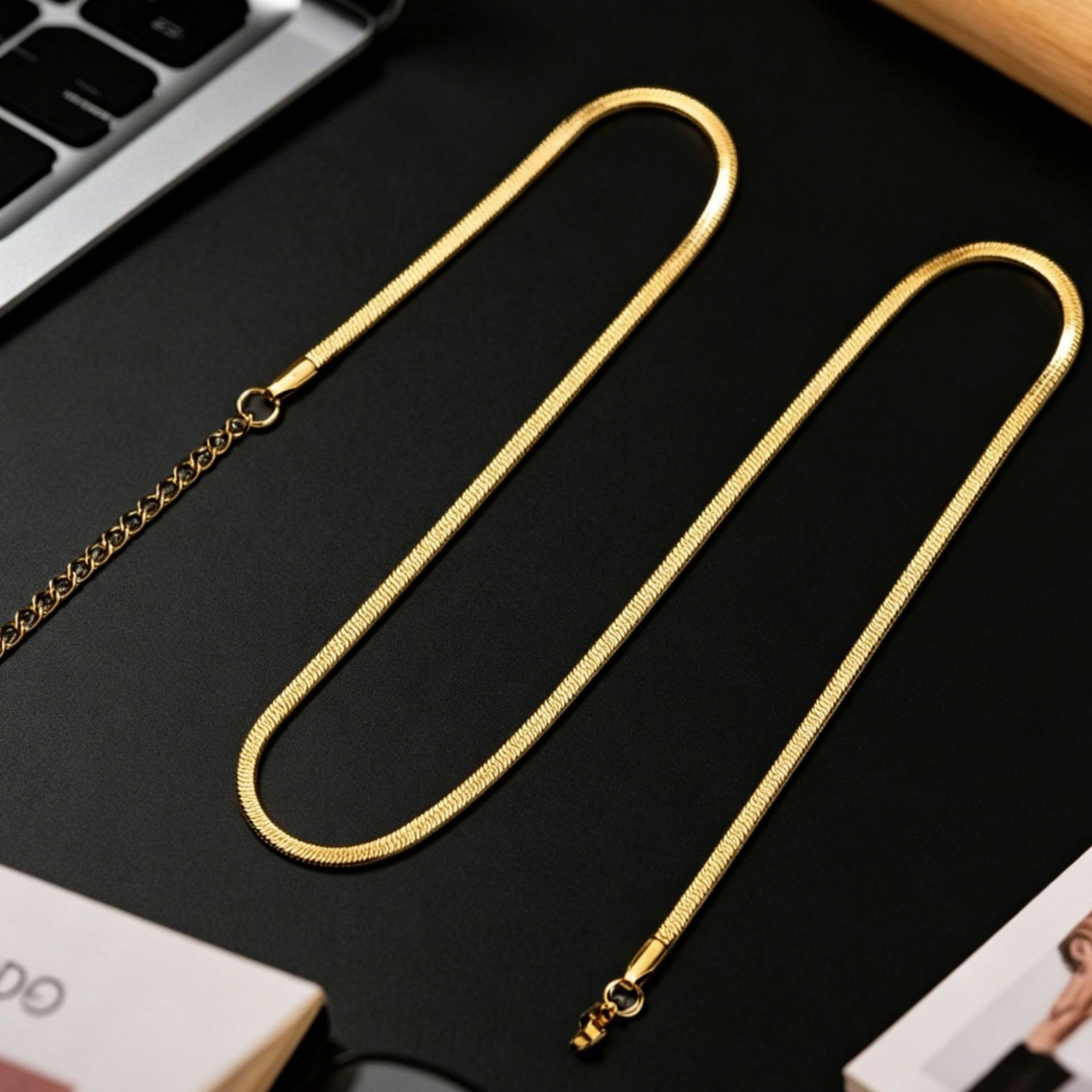 14K Gold Plated 925 Sterling Silver Flat Herringbone Snake Chain Necklace Women