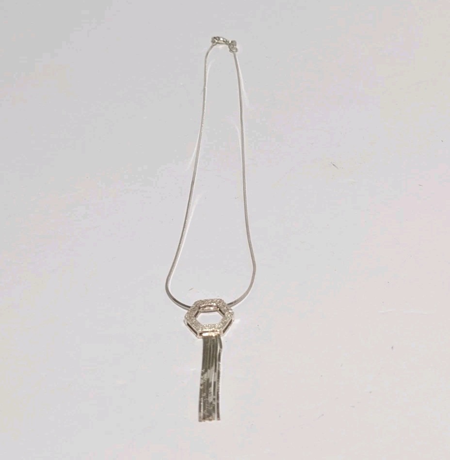 Milor Italy Sterling Silver 925 Hexagon Pendant Necklace With Chain Tassels 15″