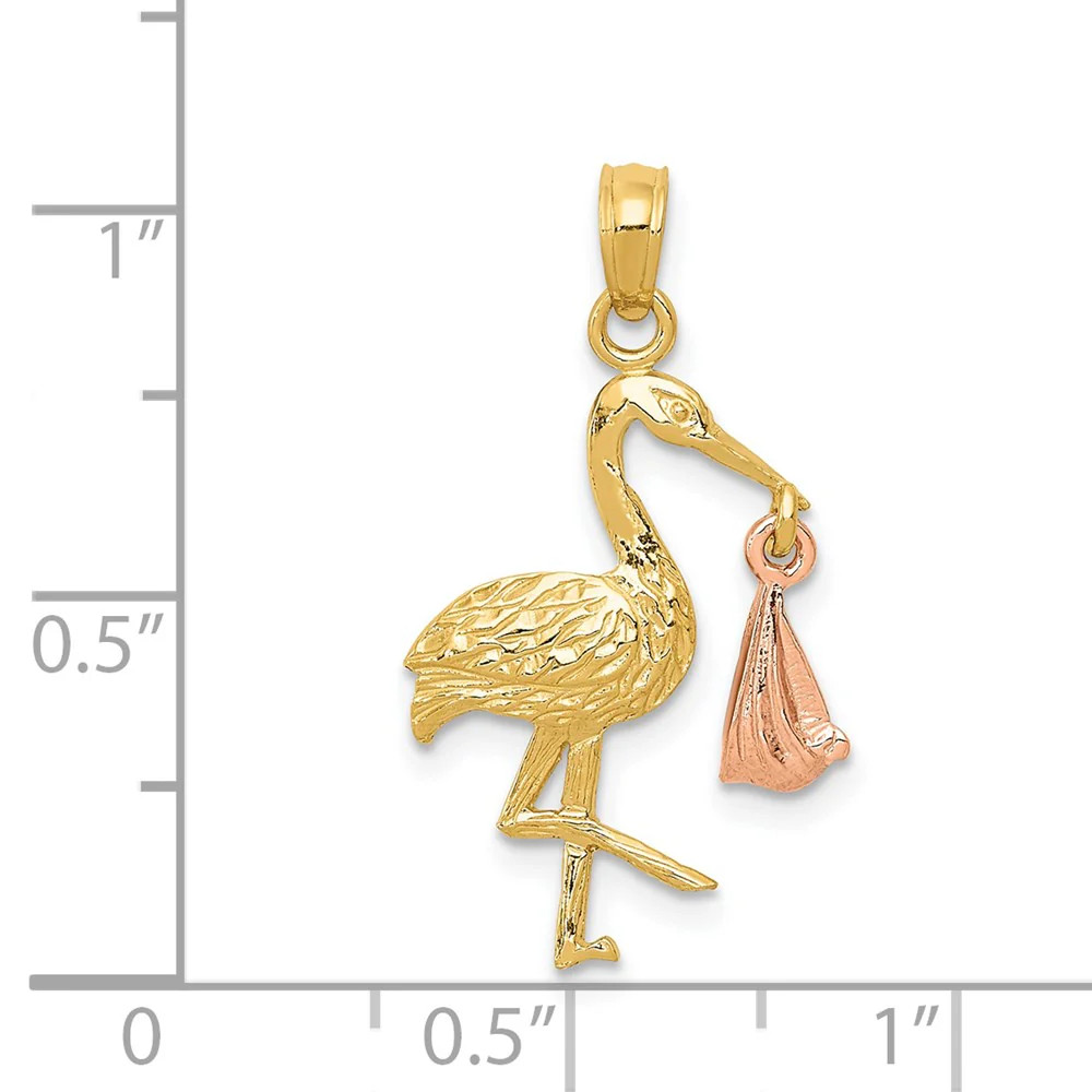 10K / 14K Two-Tone Stork With Dangling Baby Charm
