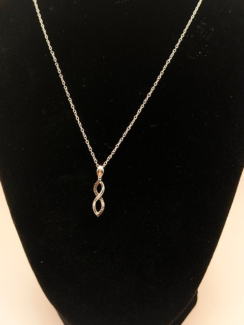 .25ct Black Diamond Infinity Pendant Necklace 925 Sterling Silver 18″