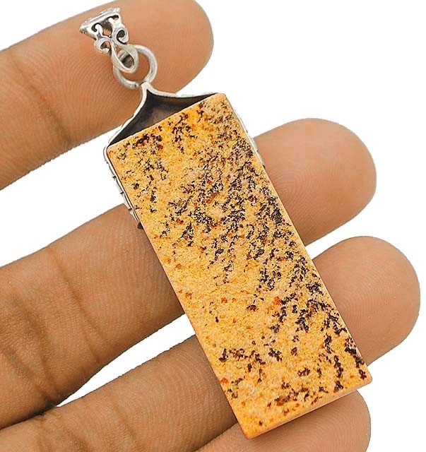 Natural Psilomelane Dendrite German 925 Solid Sterling Silver Pendant Jewelry