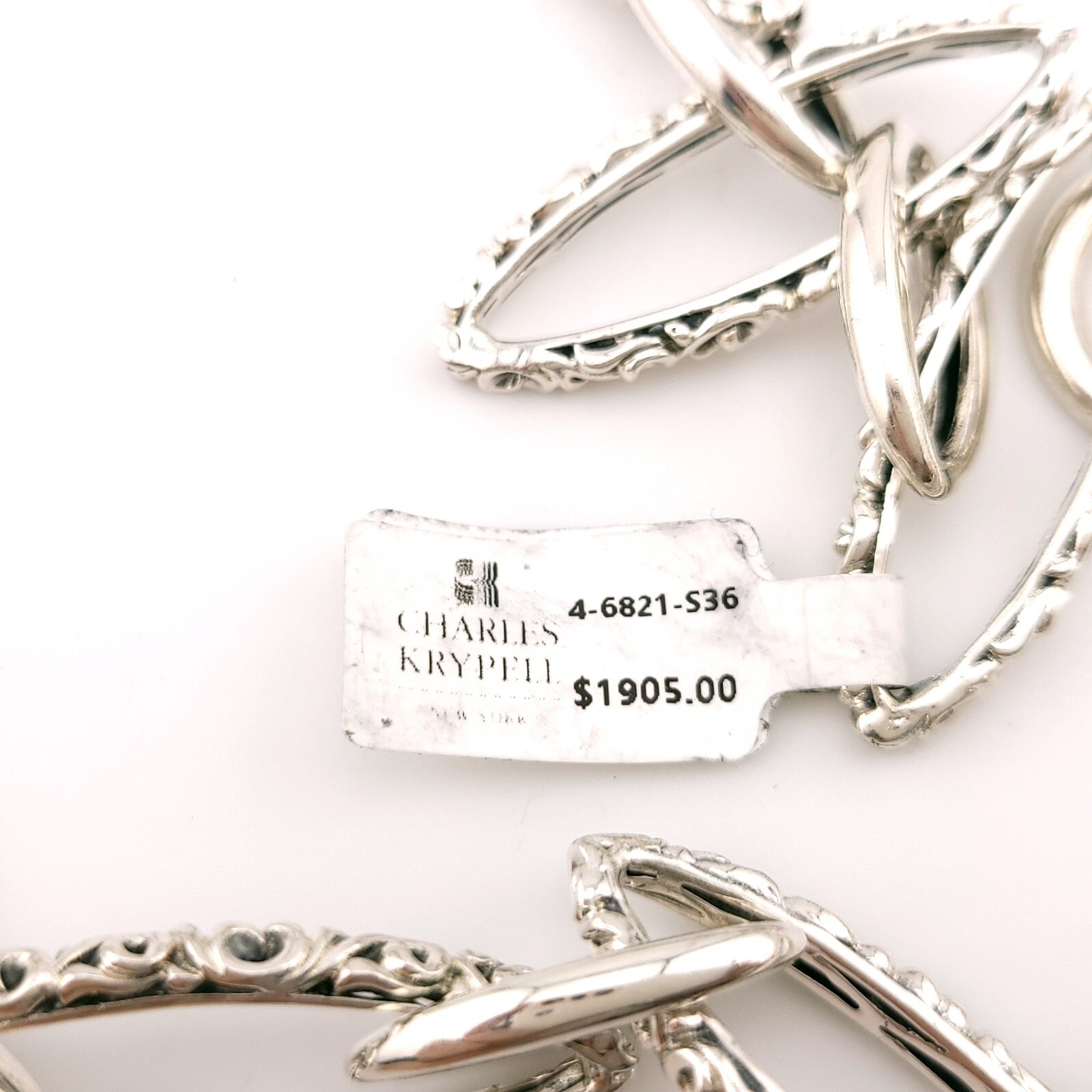 New Charles Krypell Sterling Silver Twist Oval Chain Link 36 in Toggle Necklace