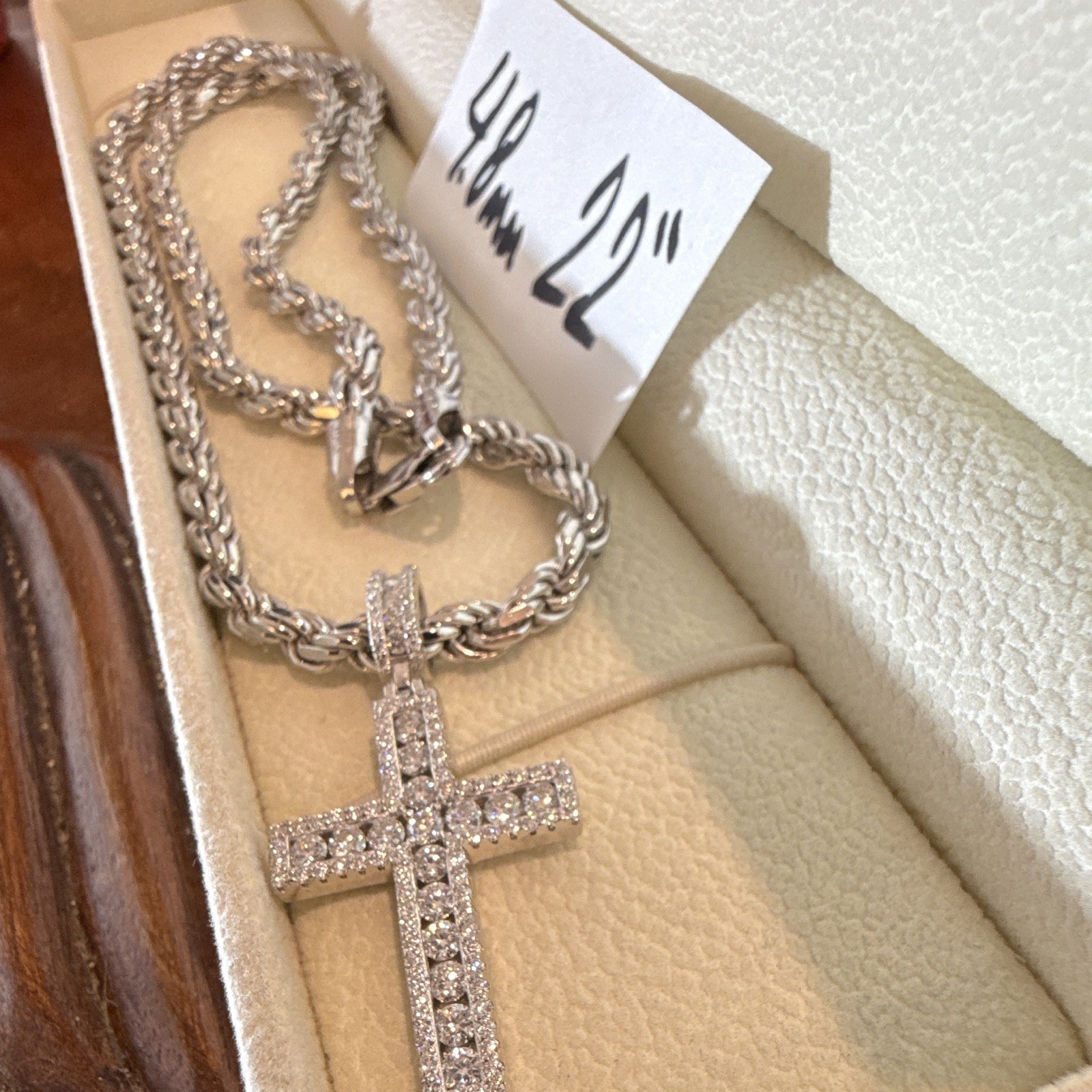 22” 4.8mm Rope Chain SOLID 925 Silver (46) w Moissanite Tennis Cross (5CTW)