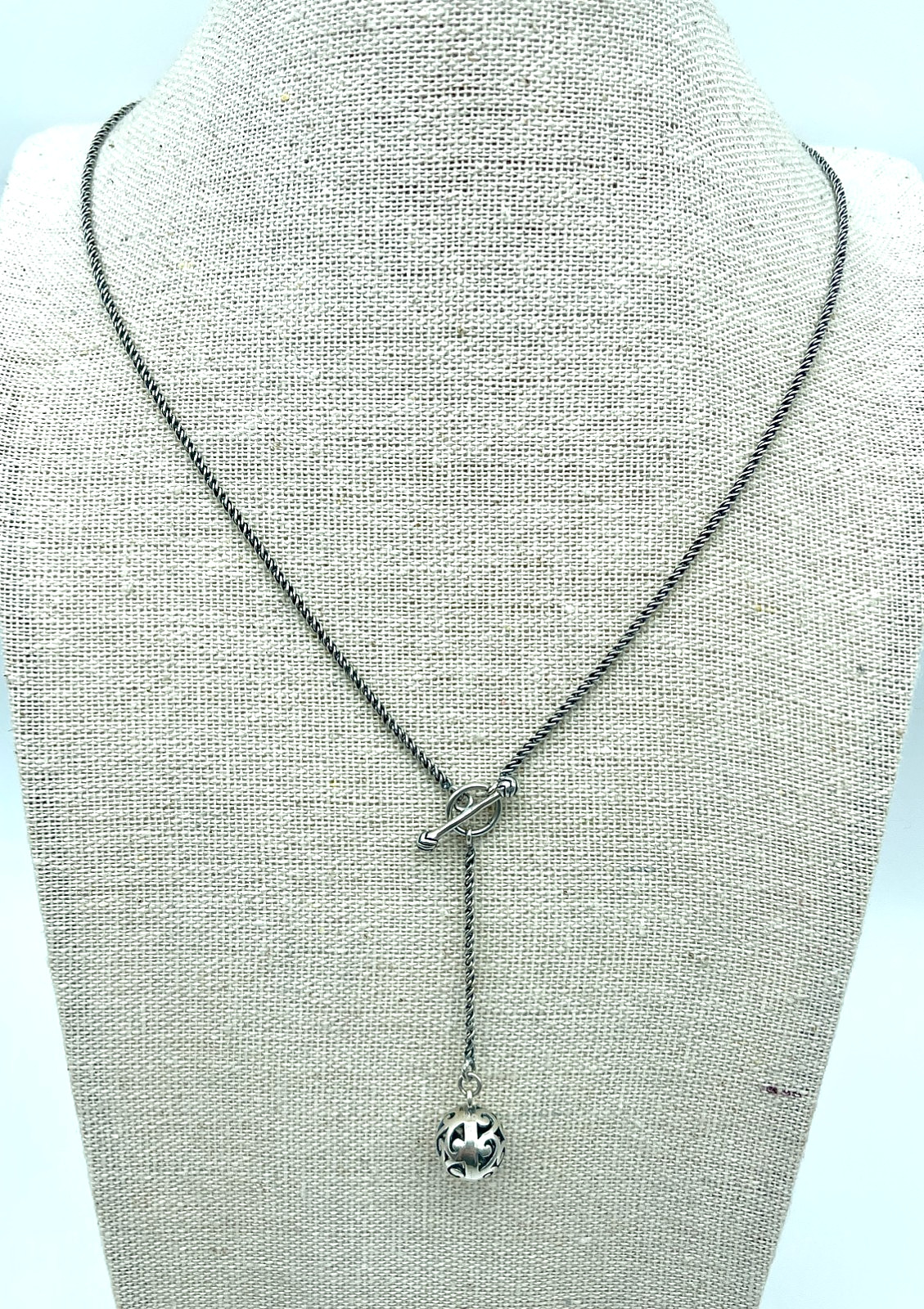 Vtg Silpada Sterling, Simple Delight, Filigree Ball Lariat Toggle Necklace N1619