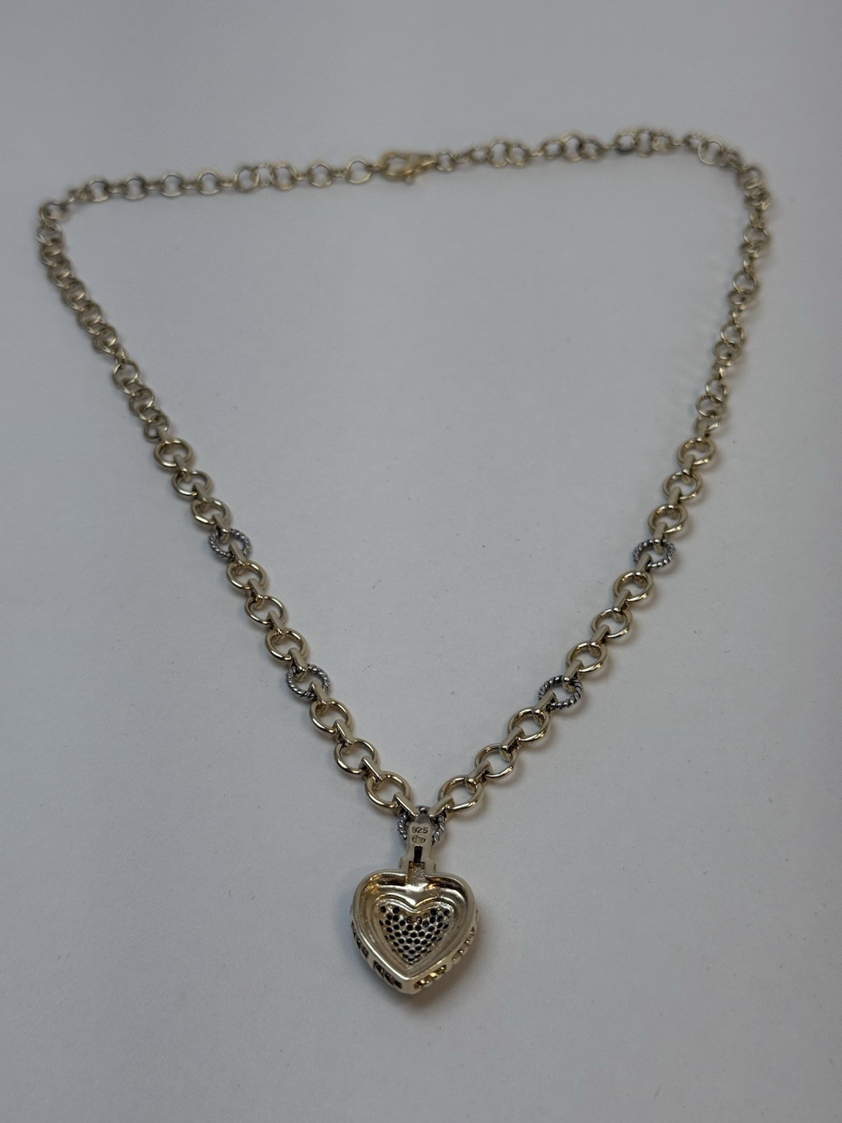 Heng Ngai 925 Sterling Silver Vermeil Pendant Necklace Pave Diamond Heart 16.75”