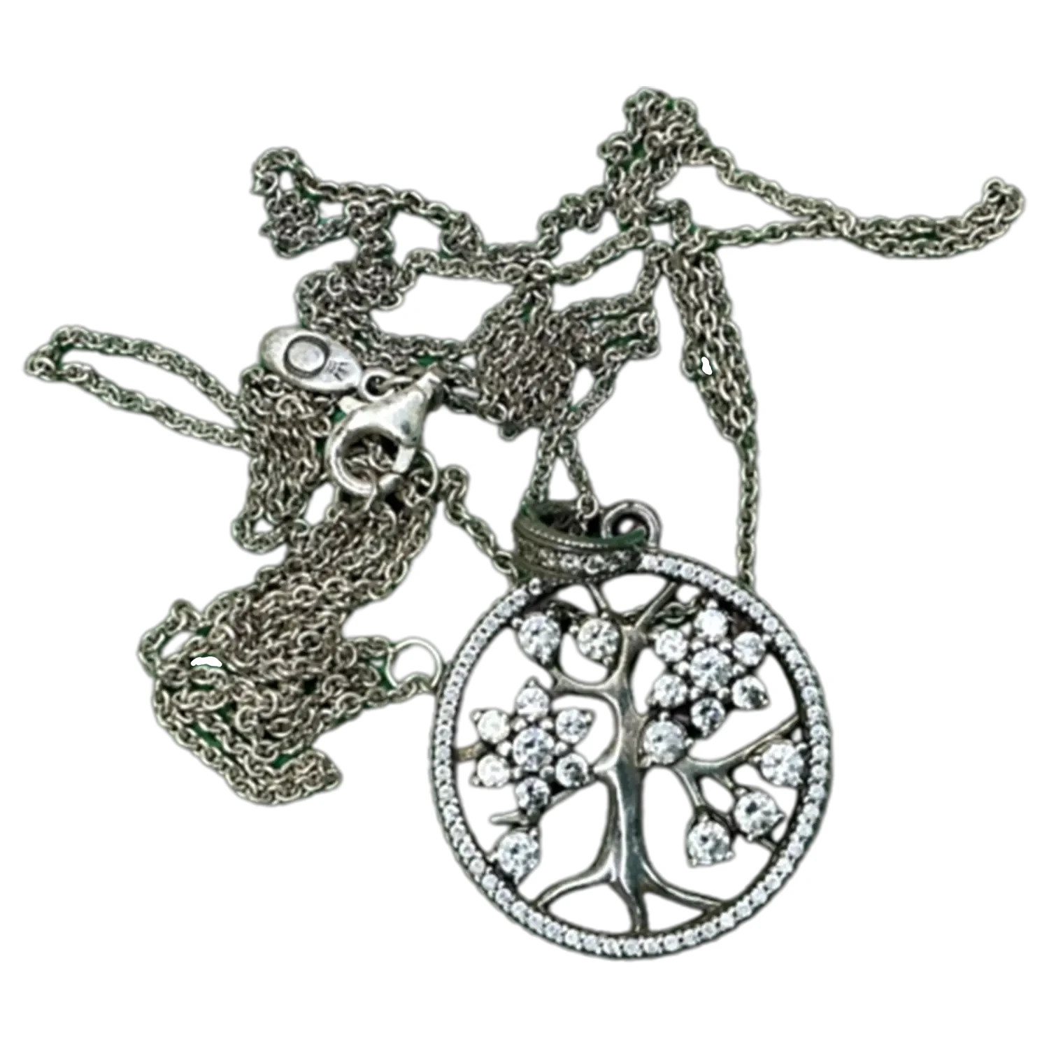 Authentic Pandora Sterling Silver Sparkling Family Tree Necklace – S925 ALE.