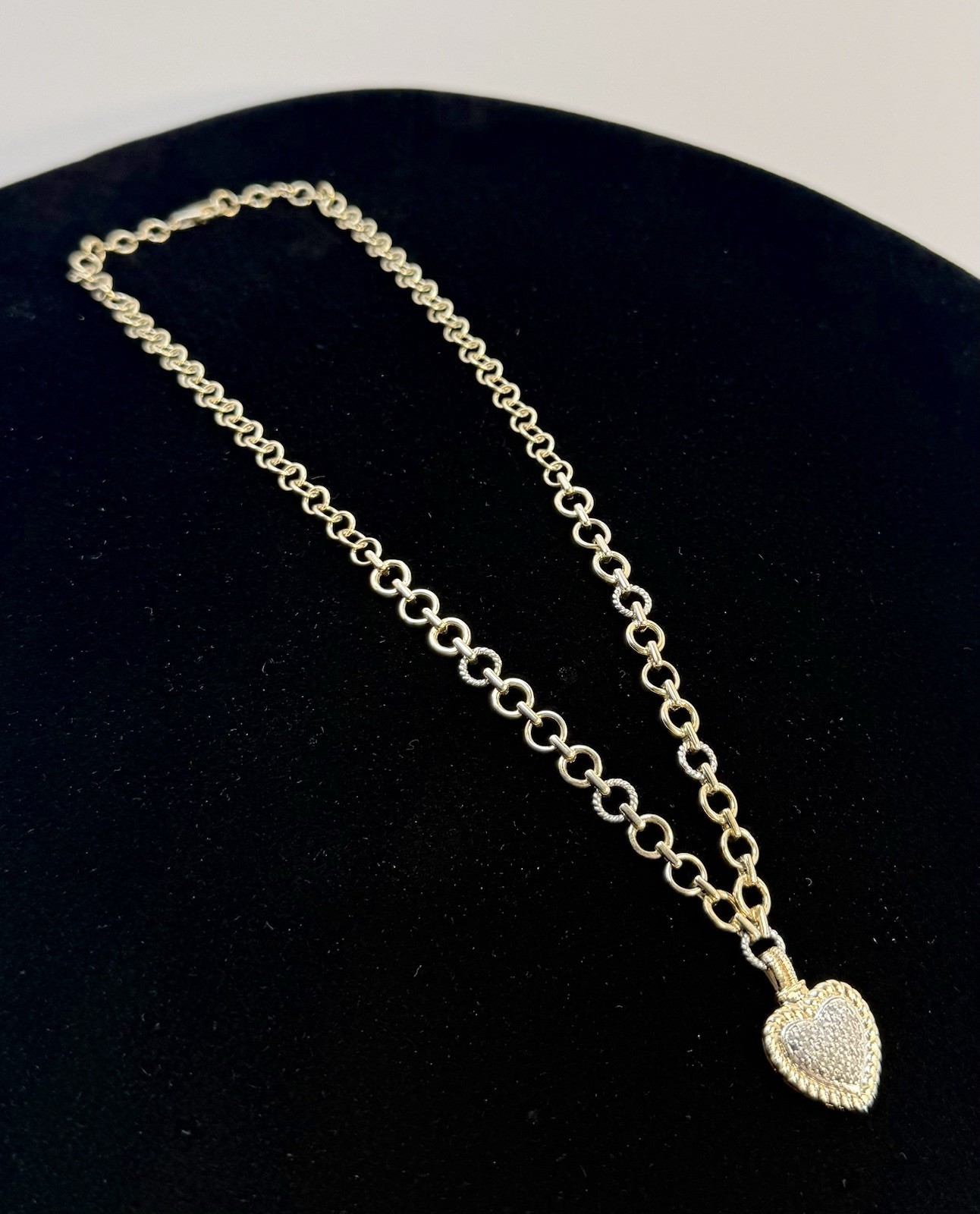 Heng Ngai 925 Sterling Silver Vermeil Pendant Necklace Pave Diamond Heart 16.75”
