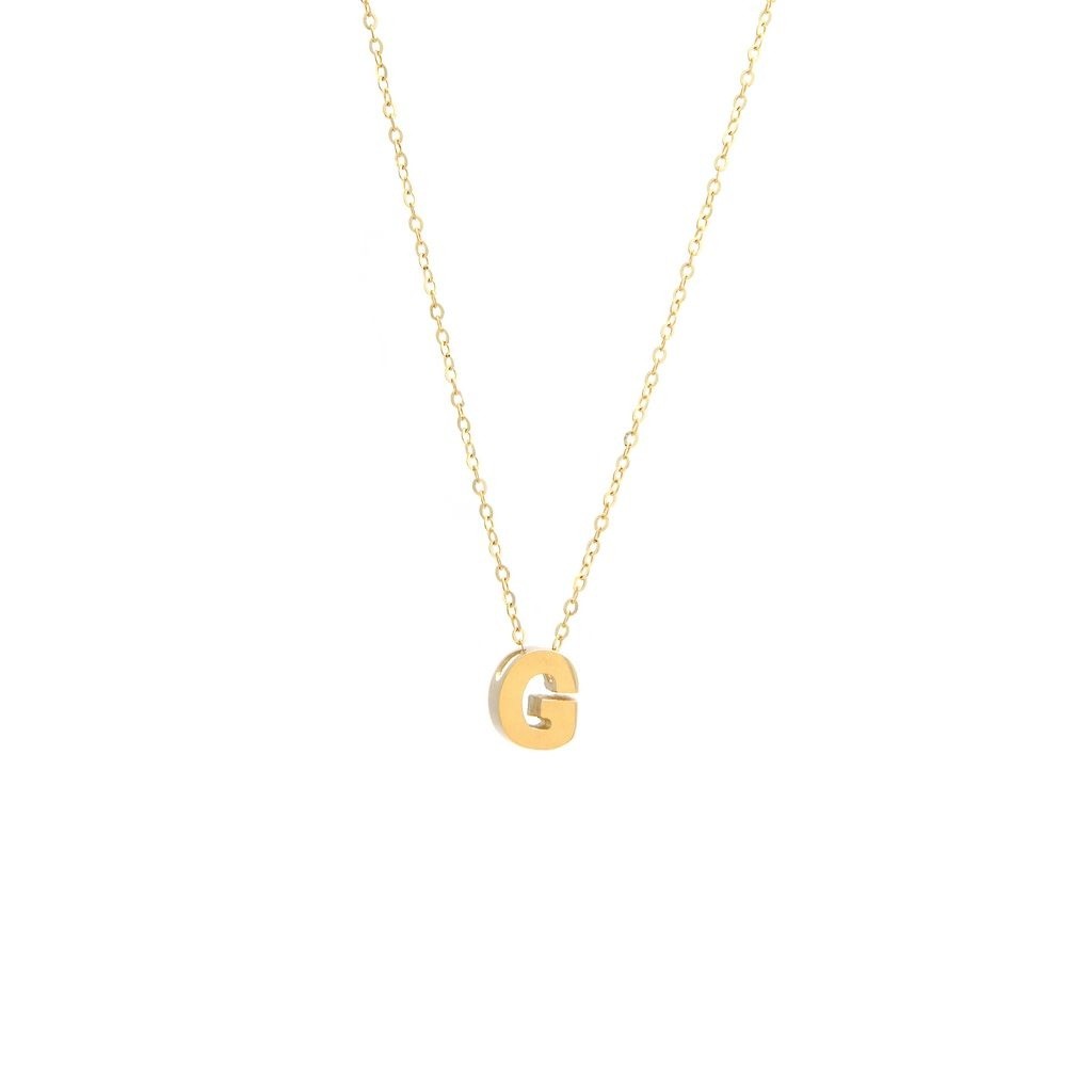 14k Gold Yellow Gold G Initial Letter Minimalist Necklace 16″-18″