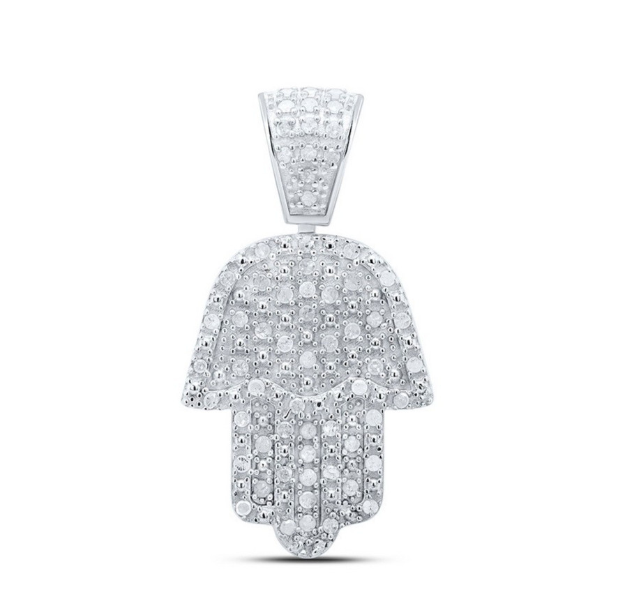 0.52ctw Diamond Hamsa Hand Charm Pendant 925 Sterling Silver