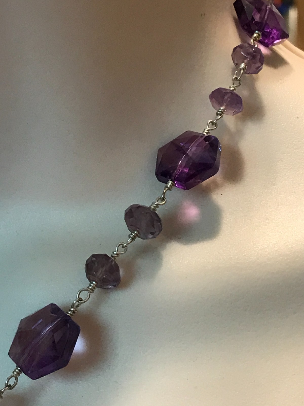 Vintage Faceted Amethyst Flower 16″ Sterling Silver Toggle Necklace Unknown Mark