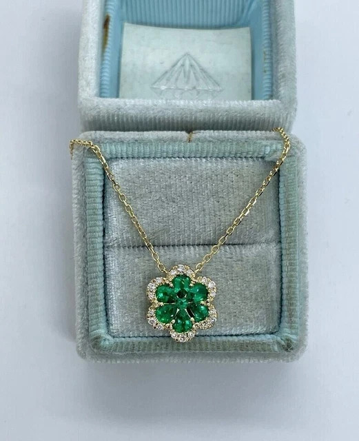 2Ct Pear Cut Lab Created Emerald Flower Pendant 14K Yellow Gold Plated 18 Chain