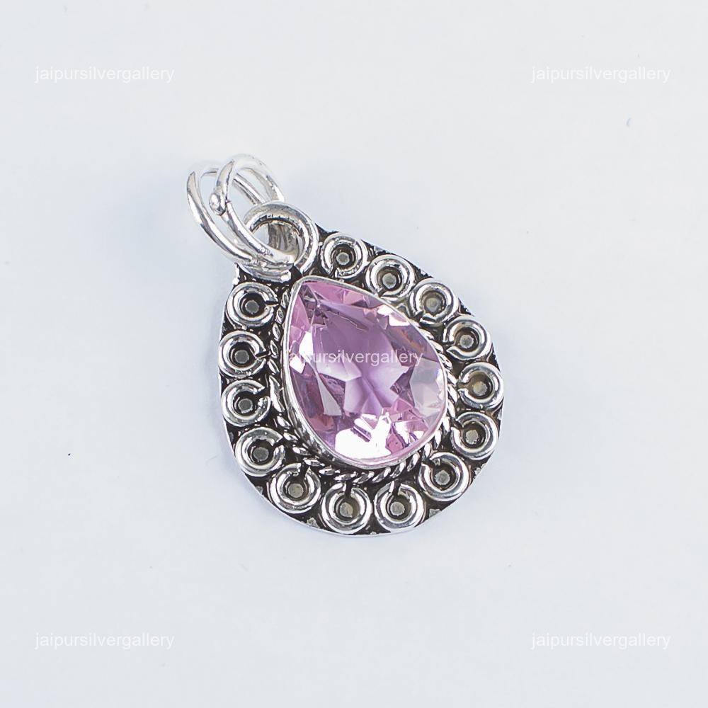 Morganite Gemstone Jewelry 925 Silver Handmade Dainty Pendant 1.02″ For Mother