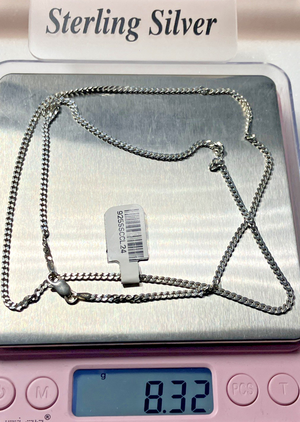 925 Sterling Silver Italy Solid Curb Link Chain 8.25grams 2.3mm 24” New with Tag