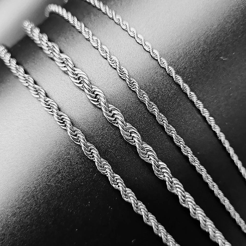 4mm Diamond Cut Solid 925 Sterling Silver Italian Rope Chain Men’s Necklace