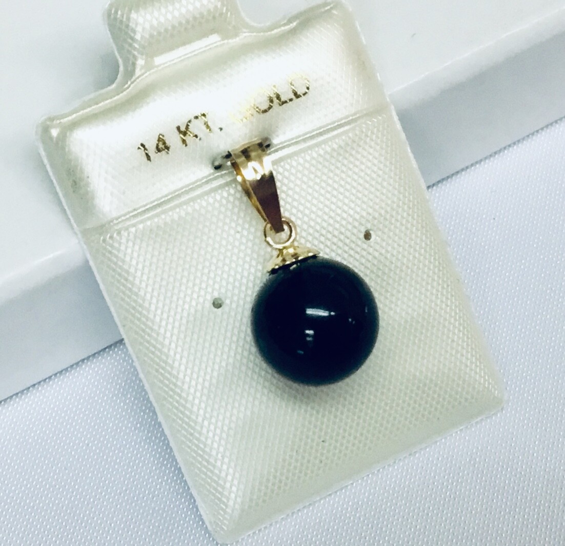 Natural Black Onyx 10 mm Ball in 14K White OR Yellow Gold Solitaire Pendants NEW