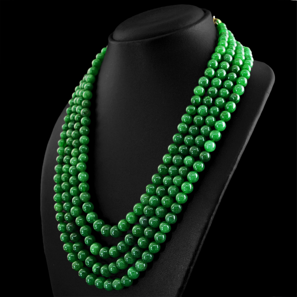 898 CTS EARTH MINED 4 STRAND ENHANCED EMERALD ROUND SHAPE BEADS NECKLACE