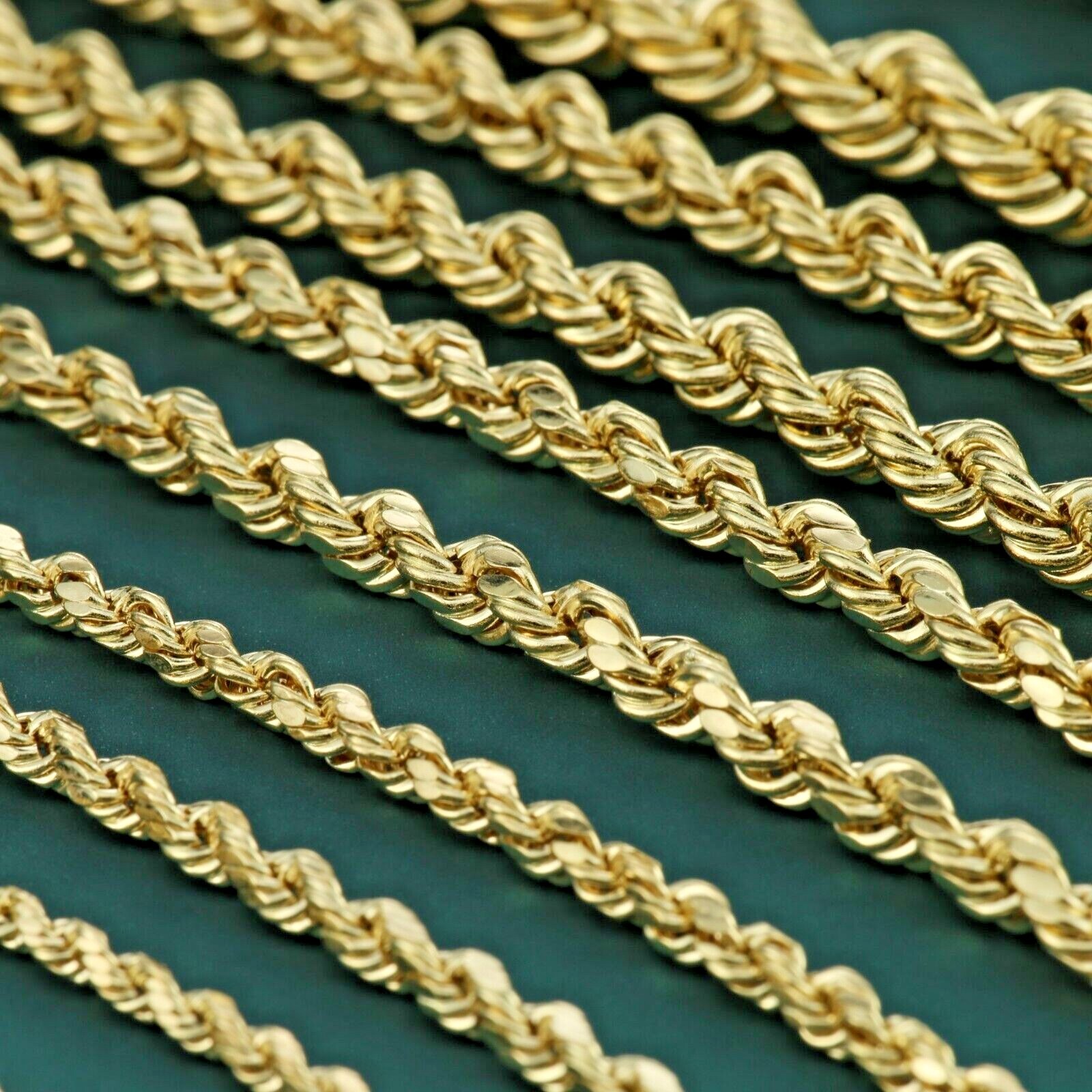 14K Real Solid Yellow Gold 2mm-6mm Rope Chain Italian Pendant Necklace 16″-26″