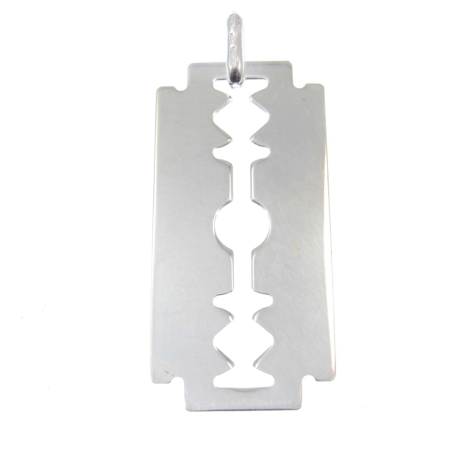 Solid 925 Sterling Silver Razor Blade Pendant, Grunge Punk Goth Hip Hop Jewelry