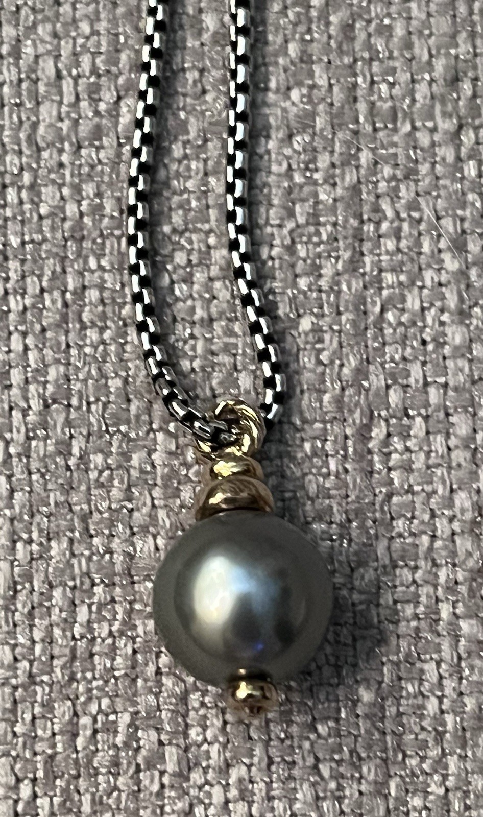 David Yurman Authentic Pendent Tahitian Pearl Sterling Silver Gold W/ Chain