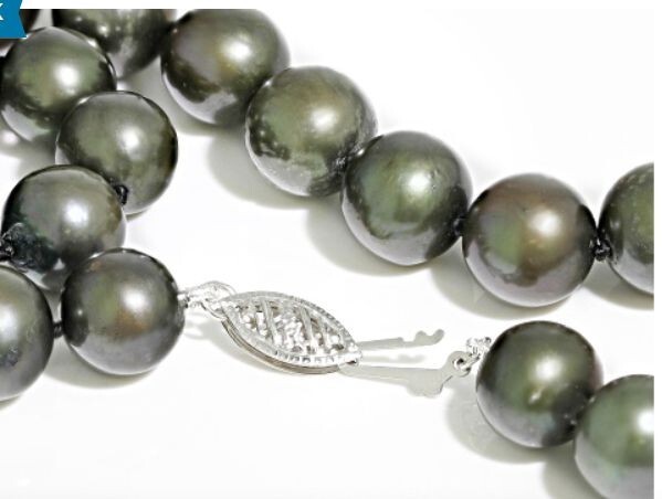 Black Cultured Freshwater Pearl Rhodium Over 14k White Gold 18 Inch Necklace